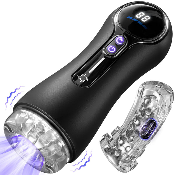 Masturbateur Masculin 2-en-1 Avancé avec 9 Modes de Vibration & 4 Modes de Succion