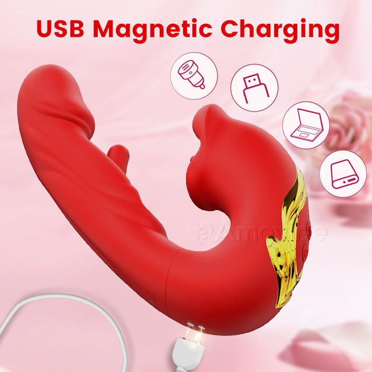 Vibromasseur clitoridien battant avec bouche embrassante et vibration