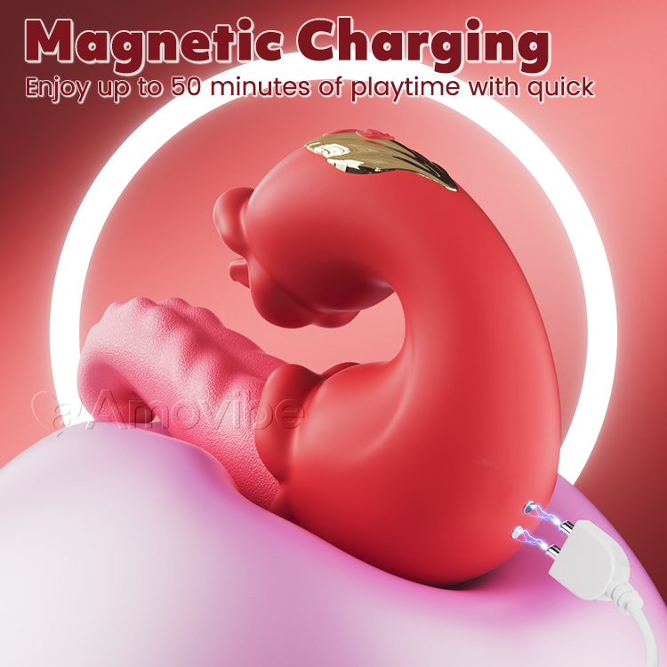 Vibromasseur G Spot à Double Rose avec Langue Léchante et Vibration