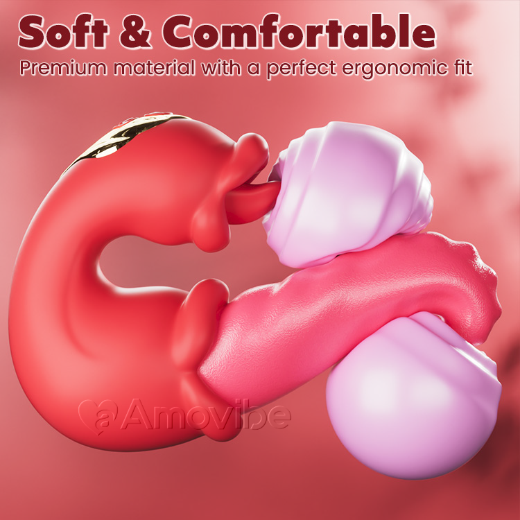 Vibromasseur G Spot à Double Rose avec Langue Léchante et Vibration